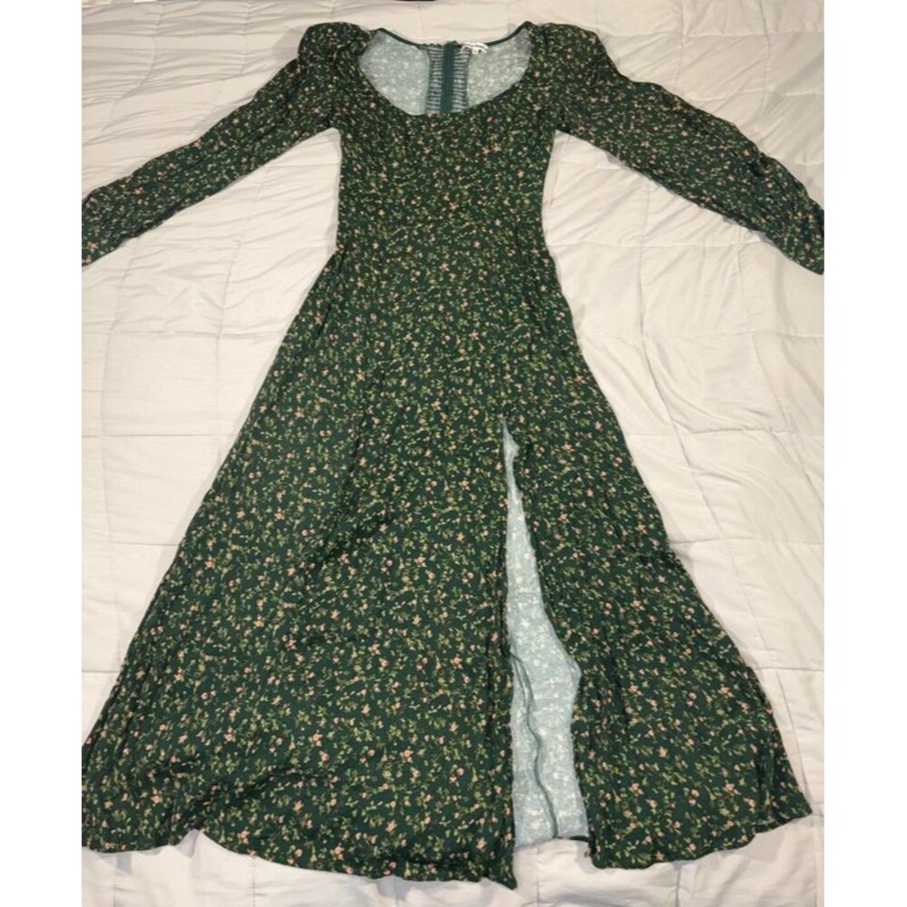 Reformation Alessi Dress Sz 6 Dark Green Floral Print